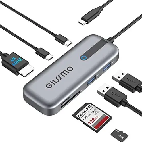 Produktbild: GIISSMO USB C Hub HDMI 4K@60Hz, 7-in-1 USB C Adapter Power Delivery 100W, USB C Data und 2 USB A 5Gbps, microSD & SD Kartenleser, Kompatibel mit MacBook M1 M2,iPad/Surface Pro, HP Dell Laptops