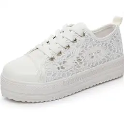 Produktbild: GIKLEIYHW Frauen Segeltuch Spitze Mesh Turnschuhe Sommer Schnüren Atmungsaktiv Halbschuhe Schuhe Runde Zehe Anti-Rutsch Plattform Turnschuhe (Color : White, Size : 38 EU)
