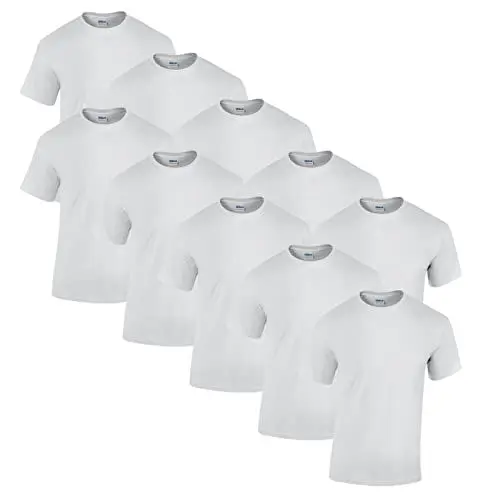 Produktbild: gildan 10 T Shirts Heavy Cotton M L XL XXL 3XL 4XL 5XL Diverse Farben auswählbar, 10x Weiss + 1 HL-Kauf Block, M