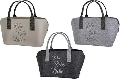Produktbild: GILDE 1 x Shoppingtasche Lebe, Liebe, Lache Filz Farbmix Höhe 28 cm, Geschenk, Einkaufen, Filztasche