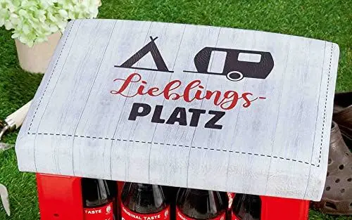 Produktbild: GILDE Bierkastensitz Kissen weiß mit Aufschrift Lieblingsplatz Sitzkissen Hocker Polster 42cm x 32 cm x 5 cm
