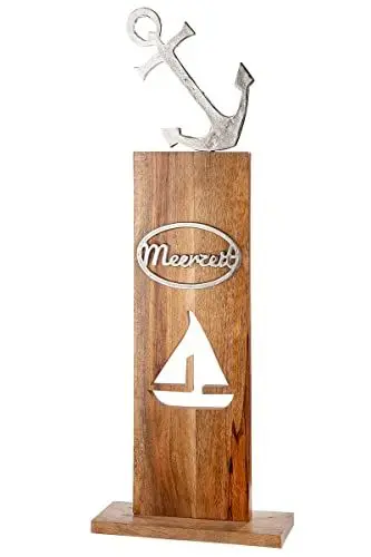 Produktbild: GILDE Standrelief Schriftzug Meerzeit aus Holz - mit Anker aus Aluminium - Maritime Deko - Höhe 109 cm