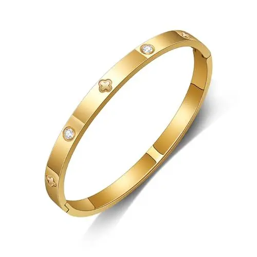 Produktbild: GILIEYER Edelstahl Armband - Klee, Liebe und Freundschaft Mit Cubic Zirkonia Kreuz - Fashion Mode (19, Klee-Gold)