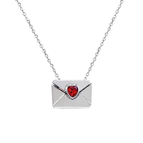 Produktbild: GILIEYER Halskette mit Briefumschlag, 18k Echtgold vergoldet Kette Gravur mit Liebesbrief Geheimer Nachricht I love you Personalisierte Anhänger Halskette für Mutter Freundin Freunde (Silver)