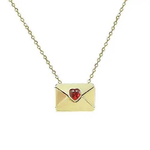 Produktbild: GILIEYER Halskette mit Briefumschlag, 18k Echtgold vergoldet Kette Gravur mit Liebesbrief Geheimer Nachricht I love you Personalisierte Anhänger Halskette für Mutter Freundin Freunde (Gold)