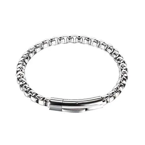Produktbild: Gilieyer Edelstahl Armband Herren, Panzerkette Edelstahl Cuban Kettenarmband Muster Box Kette Armband 6mm Rohkette Gold/Silber/Schwarz für Herren Damen Pärchen Schmuck (Silber)