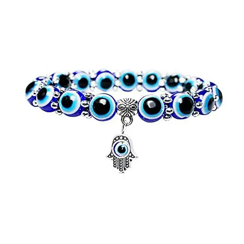 Produktbild: Gilieyer Türkisches Armband, böser Auge, Hamsa, Blau, Perlen, Charme, Stretch-Armband, Hand der Fatima, Glücksbringer, Stretch-Armband, Glücks-Armband, böser Blick für Schutz und Segen, 10 mm,