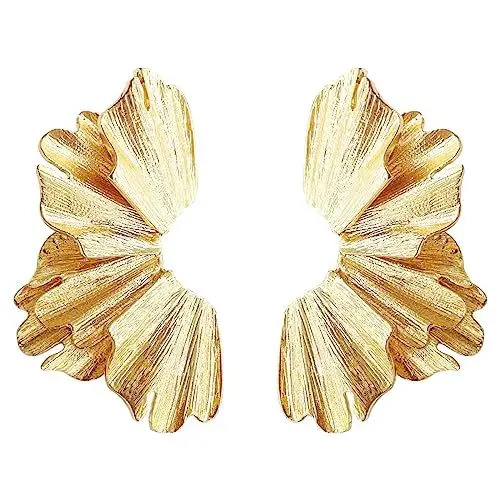 Produktbild: Gilieyer Statement Blumen Ohrringe, Gold Übertriebene Geometrische Ohrringe Silber Große Metallic Anhänger Ohrringe Geometrische Statement Blumen Ohrringe Schmuck (style2-gold)