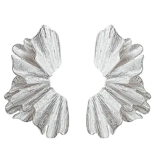 Produktbild: Gilieyer Statement Blumen Ohrringe, Gold Übertriebene Geometrische Ohrringe Silber Große Metallic Anhänger Ohrringe Geometrische Statement Blumen Ohrringe Schmuck (style2-silver)