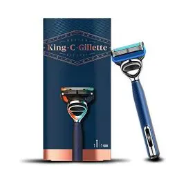 Produktbild: Gillette King C. Rasierer Herren mit Trimmer für Präzision, Bartrasierer + Rasierklinge, Marineblau