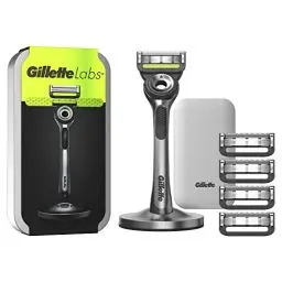 Produktbild: Gillette Labs Nassrasierer Herren, Rasierer mit Reinigungs-Element + Reise-Etui zur Aufbewahrung für unterwegs + 5 Rasierklingen, Premium-Magnetdock, 1 stück (1er Pack)