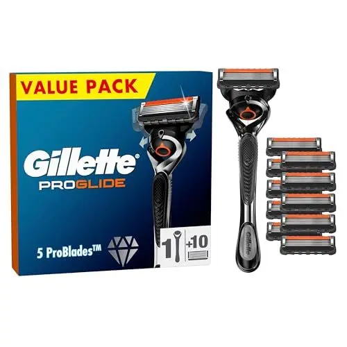 Produktbild: Gillette ProGlide Rasierer für Männer, 1 Nassrasierer Herren + 10 Ersatzklingen, entwickelt für eine gründliche Rasur, mit Gleitstreifen, Geschenk für Männer
