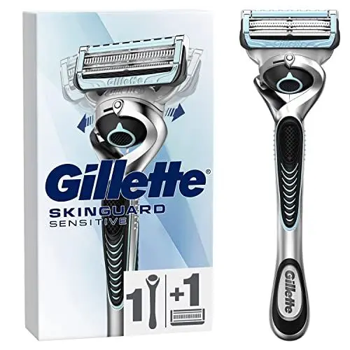 Produktbild: Gillette SkinGuard Sensitive Nassrasierer Herren, Rasierer + 1 Rasierklinge mit Flexgriff und Hautschutz, Geschenk für Männer