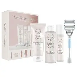 Produktbild: Gillette Venus für den Intimbereich Rasierer Damen und Geschenkset, Damenrasierer Intimbereich + 2 Rasierklingen, Peeling, 2-in-1 Reinigungs- und Rasiergel, Serum, Kosmetiktasche, Geschenk für Frauen