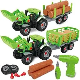 Produktbild: GILOBABY 54 Teile Kinder Traktor Spielzeug, 2 in 1 DIY Montage Bauernhof Spielzeug Set mit Bohrmaschine, Licht und Sound, Lernspiele Kinderspielzeug Geschenk für Jungen Geburtstag ab 3 Jahre