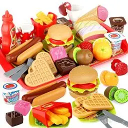 Produktbild: GILOBABY Kinderküche Zubehör, Spielküche Zubehör, Küchenzubehör Kinder Spielzeug Lebensmittel mit Küche Hamburger Set, Lernspiele Kinderspielzeug Geschenk für Jungen Mädchen Geburtstag ab 3 Jahre