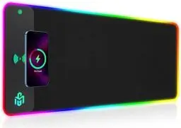 Produktbild: RGB Gaming Mauspad 15W Qi Mousepad LED, 10 Beleuchtungsmodi mit 15W Schnellladung Qi Kabelloses Laden für I-Phone Handy, Kopfhörer, Wasserdicht, rutschfest für Gaming, Schreibtische, PC und Büro