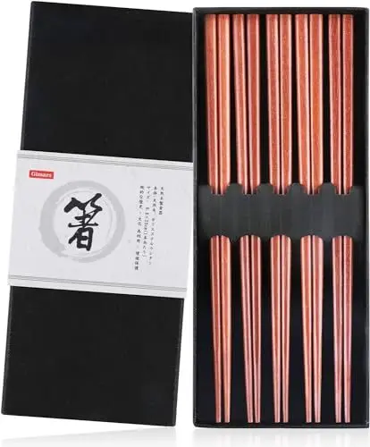 Produktbild: Gimars Essstäbchen, 5 Paare Wiederverwendbare stäbchen, Natürliche Holz chopsticks, Japanische Sushi für Asiatisches Geschirr