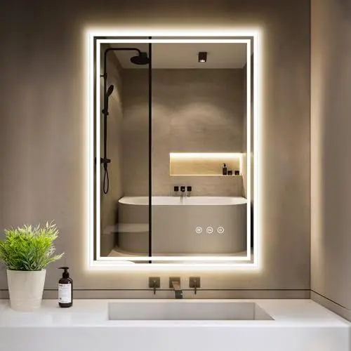 Produktbild: GIMBELEN Badspiegel mit Beleuchtung 50x70cm, 3 Lichtfarben Dimmbar LED Spiegel Bad, Anti-Beschlag, Badezimmerspiegel mit Beleuchtung Rechteckig, Touchschalter, Explosionsgeschütztes Glas