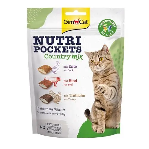 Produktbild: GimCat Nutri Pockets Country Mix - Knuspriger Katzensnack mit cremiger Füllung und funktionalen Inhaltsstoffen - 1 Beutel (1 x 150 g)