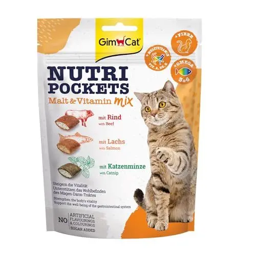 Produktbild: GimCat Nutri Pockets Malt & Vitamin Mix - Knuspriger Katzensnack mit cremiger Füllung und funktionalen Inhaltsstoffen - 1 Beutel (1 x 150 g)