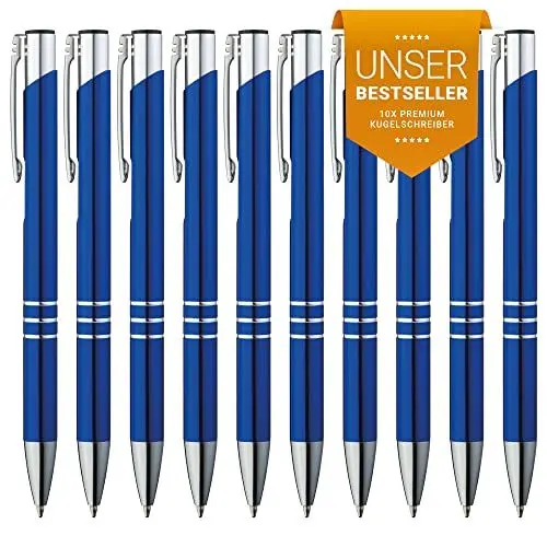 Produktbild: GIMEI® Metall Kugelschreiber 10 Stück | Premium Kugelschreiber Set Hochwertig, Kulli für einfaches & weiches Schreiben | Blauschreibender Kugelschreiber Blau als optischer Hingucker