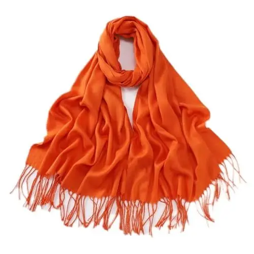 Produktbild: GIMIRO 200x60cm Schal Kaschmir-ähnlicher Schal mit Quasten Baumwolle Polyester Mischung Winter Warm Neckcarves Party Mode Accessoires (Orange)