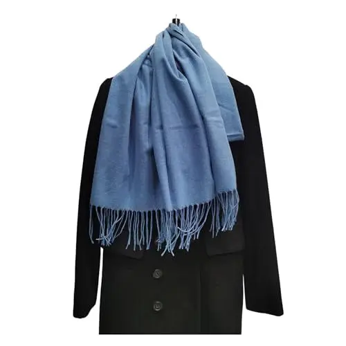 Produktbild: GIMIRO 200x60cm Schal Kaschmir-ähnlicher Schal mit Quasten Baumwolle Polyester Mischung Winter Warm Neckcarves Party Mode Accessoires (Blue)