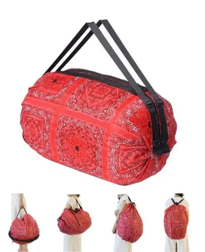 Produktbild: GIMIRO Multifunktionale Faltbare Tasche Reise Duffel Rucksack Handtasche Schultertasche Große Kapazität Einkaufstaschen Sport Fitness Taschen (Red Bohemia)