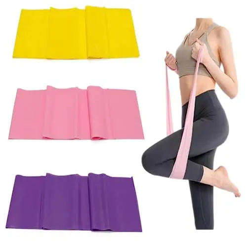 Produktbild: GIMIRO Stretchgürtel Extra Lange 3-Stufen Pilates-Gürtel Yogaband, Flexibänder für Übungen, Fitness, Training, Abnehmen, Rehabilitationsgürtel (Yellow+PINK+Purple