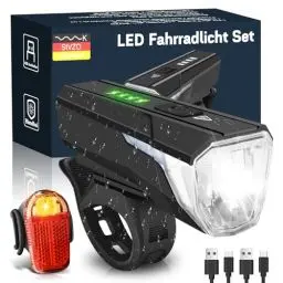 Produktbild: Gindoly LED Fahrradlicht Set, 100 LUX Fahrradlicht,2000mAH USB Aufladbar Fahrrad Licht, IPX4 Wasserdicht Fahrradbeleuchtung,StVZO Zugelassen Fahrradlichter für Kinder & Erwachsene