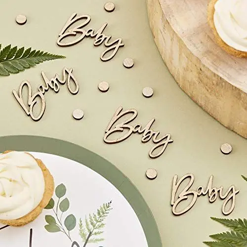Produktbild: Ginger Ray BAB-121 Botanical Baby Shower Wooden Scripted Konfetti, Holz