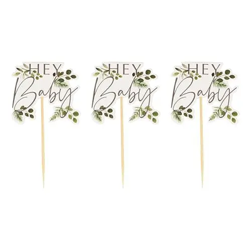 Produktbild: Ginger Ray BAB-129 Botanical Baby Shower Cupcake Topper, Tischdekoration, Papier, 12 Stück