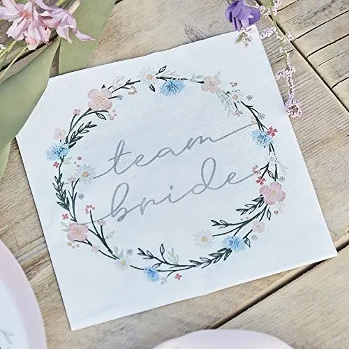 Produktbild: Ginger Ray Hen Party Floral Printed 'Team Papierservietten, Braut, 16 Stück