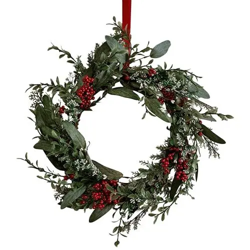 Produktbild: Ginger Ray Traditioneller Weihnachtskranz mit roten Beeren und Laub, 45 cm groß, RUS-118