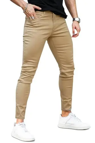 Produktbild: GINGTTO Skinny Jeans Herren Slim Fit Super Stretch Tapered Slim Denim Hose Stilvolle Herrenjeans Khaki 34W/32L