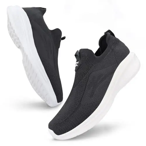 Produktbild: Giniros Schuhe Herren Sneaker Ohne Schnuersenkel Slip-on Schuhe Mesh Atmungsaktiv Leicht Laufschuhe Casual Sportschuhe Bequem Turnschuhe Leichtgewichts Outdoor Joggingschuhe, Dunkelgrau 41EU
