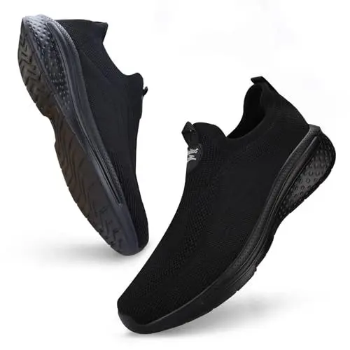 Produktbild: Giniros Schuhe Herren Sneaker Ohne Schnuersenkel Slip-on Schuhe Mesh Atmungsaktiv Leicht Laufschuhe Casual Sportschuhe Bequem Turnschuhe Leichtgewichts Outdoor Joggingschuhe, Schwarz 42EU
