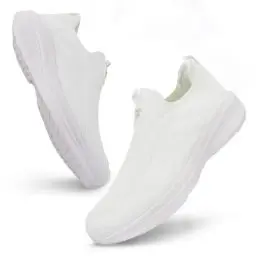 Produktbild: Giniros Schuhe Herren Sneaker Ohne Schnuersenkel Slip-on Schuhe Mesh Atmungsaktiv Leicht Laufschuhe Casual Sportschuhe Bequem Turnschuhe Leichtgewichts Outdoor Joggingschuhe, Weiß 41EU