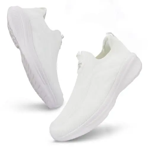 Produktbild: Giniros Schuhe Herren Sneaker Ohne Schnuersenkel Slip-on Schuhe Mesh Atmungsaktiv Leicht Laufschuhe Casual Sportschuhe Bequem Turnschuhe Leichtgewichts Outdoor Joggingschuhe, Weiß 41EU