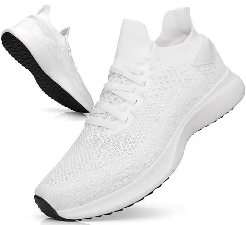 Produktbild: Giniros Sneaker Herren Schuhe Laufschuhe Sportschuhe Turnschuhe Running Tennis Freizeit Straßenlaufschuhe Leichtgewichts Atmungsaktiv Walkingschuhe Outdoor Fitness Jogging Hallenschuhe Weiß 42EU