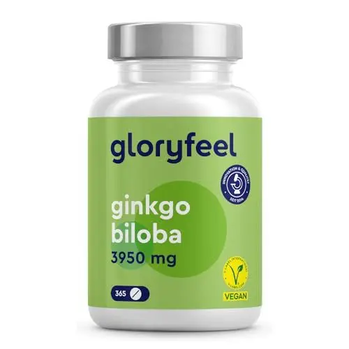 Produktbild: Ginkgo Biloba 3950mg - 365 Tabletten hochdosiert - Mit Flavonoglykoside + Terpenlactone & Ginkgosäurefrei - 50:1 Extrakt - Laborgeprüft, vegan und ohne Zusätze in Deutschland hergestellt