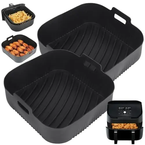 Produktbild: GINOYA 21cm Silikonform für Russell Hobbs Heißluftfritteuse XXL 8L, 2 XXL Silikonbackformen Zubehör für Philips 6.2L, Cosori 5.5L(Außen: 23cm)