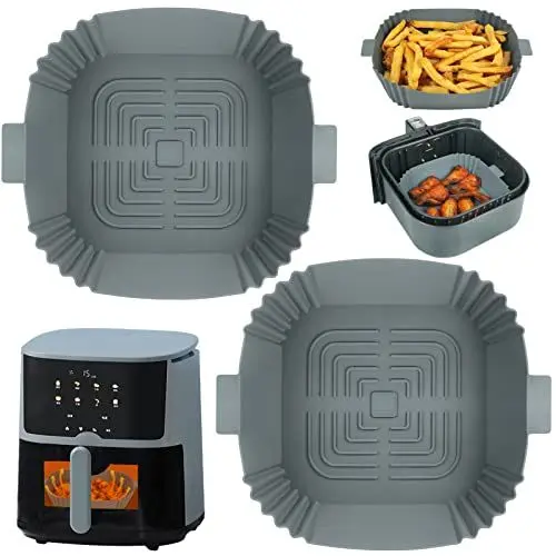 Produktbild: GINOYA 2 Silikonform für Fabuletta/Russell Hobbs Heißluftfritteuse 4L, 16.3cm (Außen: 20cm) Quadratische Silikon Geeignet für 3,5L-5,5L Fritteusen, mit Ninja,COSORI,Philips,Tefal Airfryer