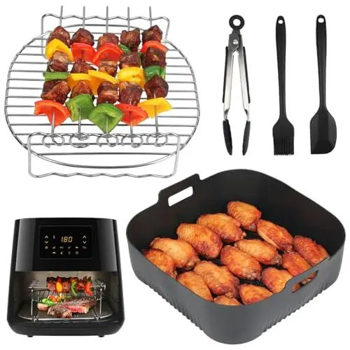 Produktbild: Fritteusen Zubehör für Cosori Fritteuse 5.5L XXL Philips Essential Airfryer XL 6.2L, Russell Hobbs Heißluftfritteuse XXL 8L, 21cm Silikonform für Heißluftfritteuse