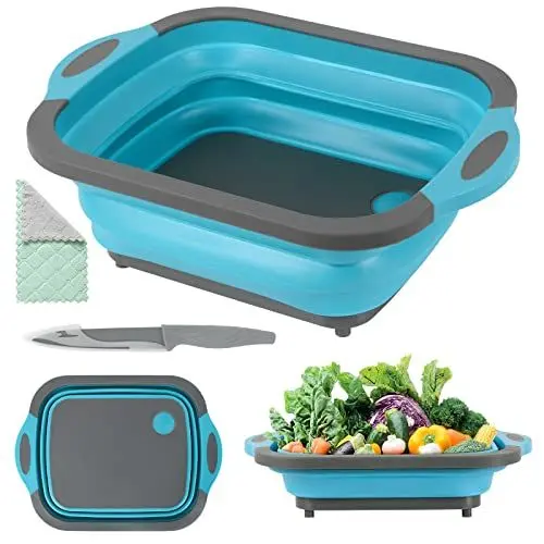 Produktbild: Gintan Camping Schneidebrett Faltbares, 3 in 1 Multifunktion, mit Messer, zum Waschen und Lagern von Obst und Gemüse Verwendet Werden für Küche, Camper, wohnmobil zubehör,Outdoor