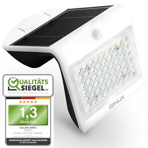 Produktbild: GINUX® Solarlampen für außen mit Bewegungsmelder - Solar Wandleuchte aussen mit Superhellen LEDs und PIR-Sensor, Solar LED Strahler für Wand und Garten (Schmetterling 40W-Weiss)