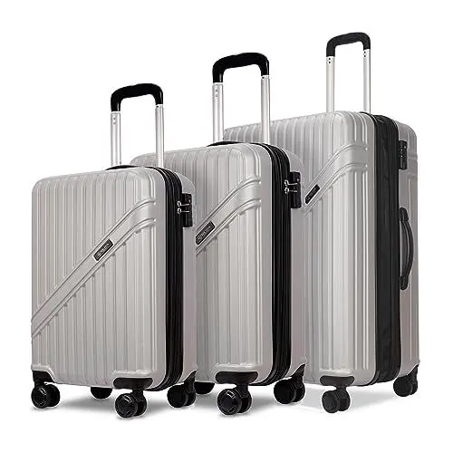 Produktbild: GinzaTravel Erweiterbare Koffer Trolley ABS Material Leichter Reisekoffer mit 4 Rollen Rädern Handgepäck Koffers mit TSA-Schloss（M-L-XL-Set Silber）