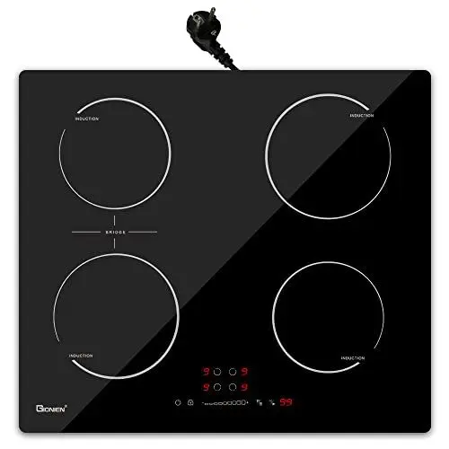 Produktbild: GIONIEN Induktionskochfeld mit Stecker 60cm 16Amp,Integriertes Elektrokochfeld Plug in mit Brückenzone, 4 Kochstellen Herd,2800W,GITS470SPVDE