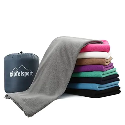 Produktbild: gipfelsport Mikrofaser Fleece Decke mit Schlafsackfunktion I Größe 185 x 150cm, 690 g I Microfaser Camping Deckenschlafsack I grau